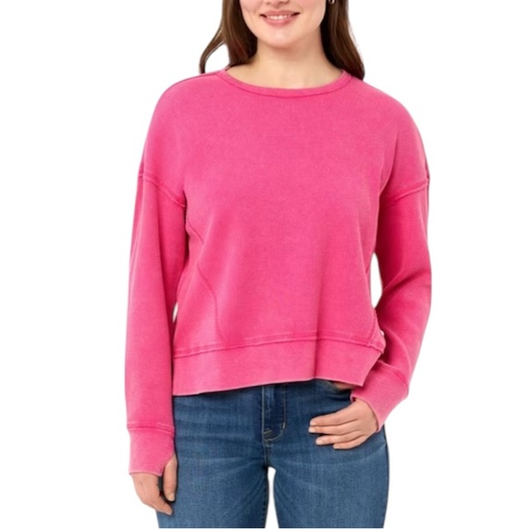 Seven7 Women’s Long Sleeve Waffle Crewneck Top Hot Pink Size XS PTP-21” L-23.5” - Picture 11 of 11